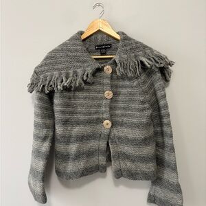 Vintage Pandemonium Gray Wool Striped Fringe Cardigan